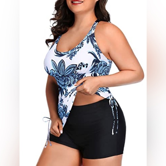 Yonique Other - Women’s Plus Size Swimsuit Adjustable Straps Shorts-White And Blue Size XXL